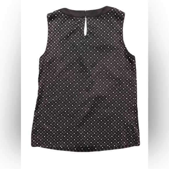 Ann Taylor women’s small sleeveless blouse, maroon, pink dots, bow detail - Picture 5 of 10